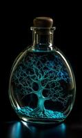 ai généré arbre dans bouteille. magique bouteille avec arbre à l'intérieur. photo
