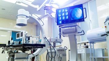 Avancée technologie, collection de patient tests sur le moniteur pendant chirurgie. médical dispositifs pour ultrason examen. fermer photo