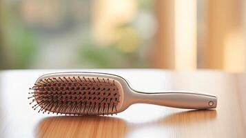 ai généré une brosse à cheveux et une miroir avec une réflexion de parfait cheveux photo