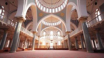 ai généré une serein vue de une la mosquée bombé intérieur photo