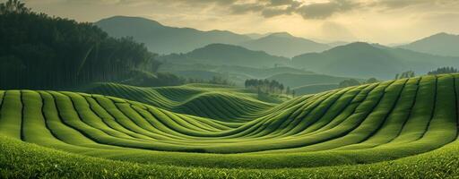 ai généré thé plantation vert paysage dans le montagnes photo