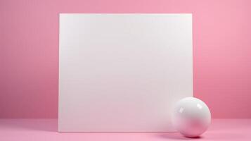 ai généré minimaliste installer avec une Vide blanc Toile et rose sphère sur rester, ensemble contre une rose Contexte. ai généré photo