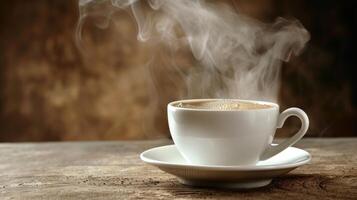 ai généré embué café tasse sur soucoupe tente avec arôme, ai généré photo