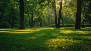 ai généré une vert forêt parc des offres enchanteur paysage, la nature havre avec tranquille beauté, ai généré. photo