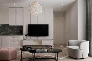 moderne luxe vivant chambre, intérieur conception 3d rendre 3d illustration photo