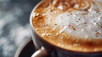 ai généré fermer vue de cappuccino avec Lait mousse, ai généré. photo