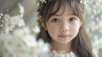 ai généré portrait de une Japonais 5 ans fille photo