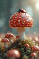 ai généré coccinelle et mouche agaric dans le forêt photo