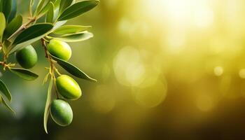 ai généré vert olive branche sur brouiller la nature Contexte avec copie espace photo