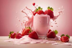 ai généré fraise Milk-shake avec éclaboussure photo