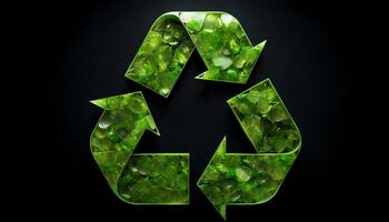 ai généré recycler signe. vert triangulaire éco recycler concept photo