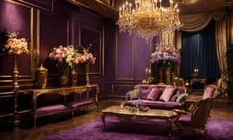 ai généré une délicat combinaison de sucré parfum et vibrant violet fleurs crée une captivant atmosphère de beauté et luxe dans cette intérieur scène photo