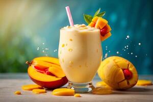 ai généré mangue Milk-shake avec éclaboussure photo