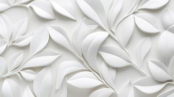 ai généré blanc géométrique feuilles dans 3d carrelage texture créer une captivant Contexte bannière panorama, ai généré. photo