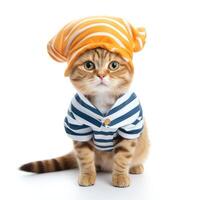 ai généré délice dans une mignonne chat afficher un adorable costume. félin mode amusant, ai généré. photo