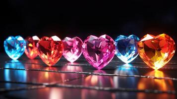 ai généré voir le enchanteur beauté de cristal coloré cœurs, rayonnant vibrant teintes et captivant scintillait. ai généré photo