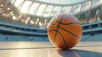 ai généré basketball Balle positionné avant une moderne arène une dynamique des sports instantané. stade anticipation, ai généré. photo