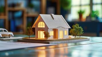 ai généré miniature maison holographiquement rendu sur tableau, mettant en valeur réel biens options. ai généré photo
