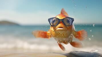 ai généré expérience le intensité de un poisson saut sur le plage dans une étourdissant fermer photo, ai généré. photo