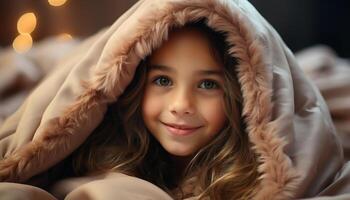 ai généré une mignon, souriant enfant profiter le hiver en plein air généré par ai photo