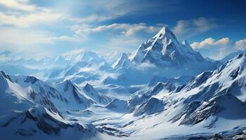 ai généré majestueux Montagne gamme, tranquille scène, enneigé pics, et bleu ciel généré par ai photo