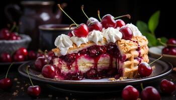 ai généré fait maison gourmet dessert Frais baie cheesecake sur en bois assiette généré par ai photo