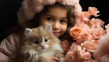 ai généré mignonne petit animal, enfant souriant, portrait de une bébé généré par ai photo