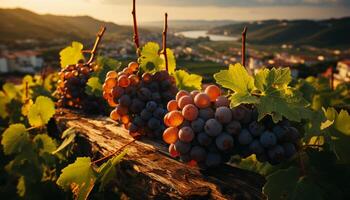 ai généré mûr grain de raisin grappes sur vignoble, l'automne récolte, la nature fraîcheur généré par ai photo