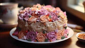 ai généré fait maison anniversaire gâteau avec Chocolat glaçage et Frais fraise décoration généré par ai photo