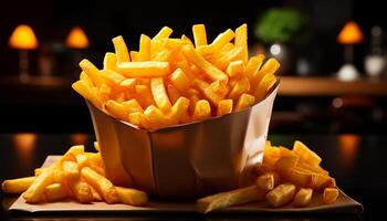 ai généré fraîchement préparé gourmet français frites, une croquant et délicieux repas généré par ai photo