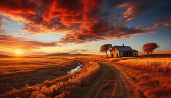 ai généré tranquille le coucher du soleil plus de rural paysage, la nature beauté dans non Urbain scène généré par ai photo