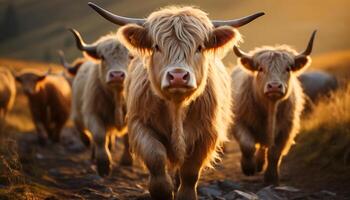 ai généré vaches pâturage dans une prairie, entouré par la nature beauté généré par ai photo