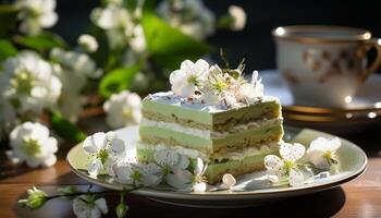 ai généré fraîcheur et douceur sur une en bois tableau, fait maison dessert généré par ai photo