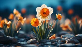 ai généré Frais Jaune fleur tête dans prairie, vibrant couleurs de la nature généré par ai photo