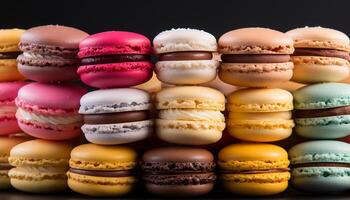 ai généré une coloré empiler de macarons, une français gourmet indulgence généré par ai photo