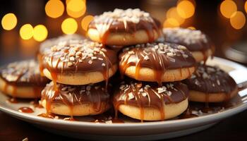 ai généré indulgent fait maison Donut empiler, une sucré fête de tentation généré par ai photo