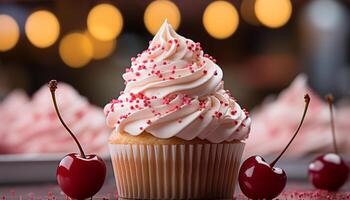 ai généré fait maison petits gâteaux avec fouetté crème et coloré décorations pour fête généré par ai photo