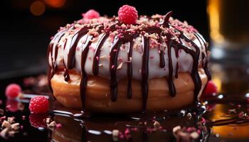 ai généré fait maison Chocolat dessert avec Frais framboise et crémeux glaçage généré par ai photo