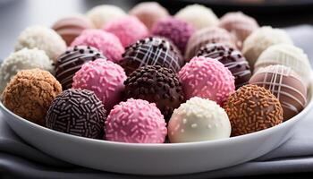 ai généré une gourmet collection de fait maison Chocolat truffes dans divers les saveurs généré par ai photo