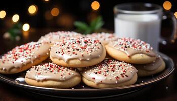 ai généré fait maison gourmet biscuits sur une de fête hiver table généré par ai photo