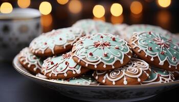 ai généré fait maison pain d'épice biscuits, une sucré Noël tradition sur une assiette généré par ai photo