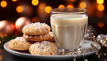 ai généré fait maison dessert Chocolat sables, lait, et bougie éclairer fête généré par ai photo