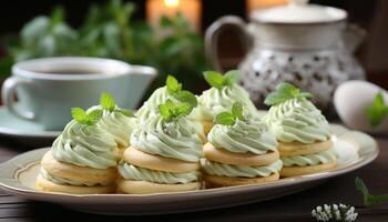 ai généré fait maison gourmet dessert Frais cuit biscuit avec fouetté crème généré par ai photo