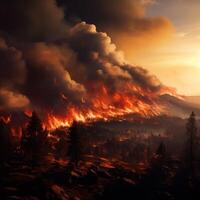 ai généré natures fureur montagnes en feu avec une incendies dans une jour réglage pour social médias Publier Taille photo