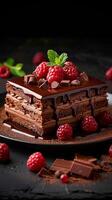 ai généré irrésistible dessert Chocotorta présenté sur une foncé Contexte avec texte verticale mobile fond d'écran photo