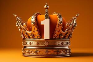 ai généré royal symbole couronne avec nombre un sur vibrant Orange Contexte photo