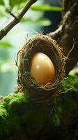 ai généré branche lié Trésor une seul Oeuf niché dans une Naturel havre verticale mobile fond d'écran photo