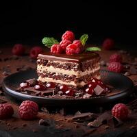 ai généré irrésistible dessert Chocotorta présenté sur une foncé Contexte avec texte pour social médias Publier Taille photo