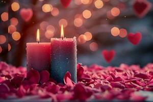 ai généré romantique ambiance Fait main bougies à thème pour valentines journée avec texte espace photo