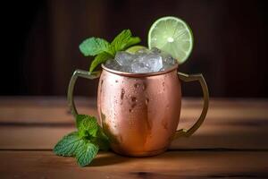 ai généré Kentucky mule - une variation de le Moscou mule, fabriqué avec Bourbon au lieu de Vodka photo